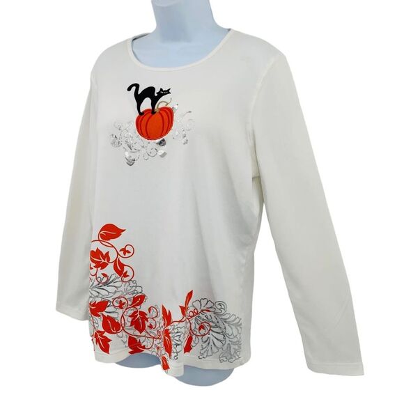 Mercer Street Black Cat and Pumpkin Long Sleeve Thick Knit Shirt - Picture 4 of 10